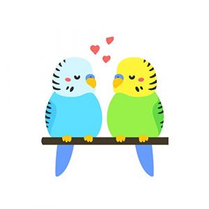 Dark Spark Decals Cute Chibi Budgie Bird Lovers On a Branch - 4 Inch Full Color Vinyl Decal for Indoor or Outdoor use, Cars, Laptops, Décor, Windows, and More