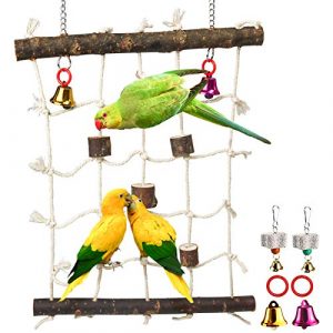 Parrot Climbing Ladder Toys,Bird Rope Wooden Ladder Swing Ladder Hanging Cage Perch Stand Chew Toys for Bird Parrot Conure Finch Cockatoo Budgie Lovebird Parakeets Cockatiels (H01)
